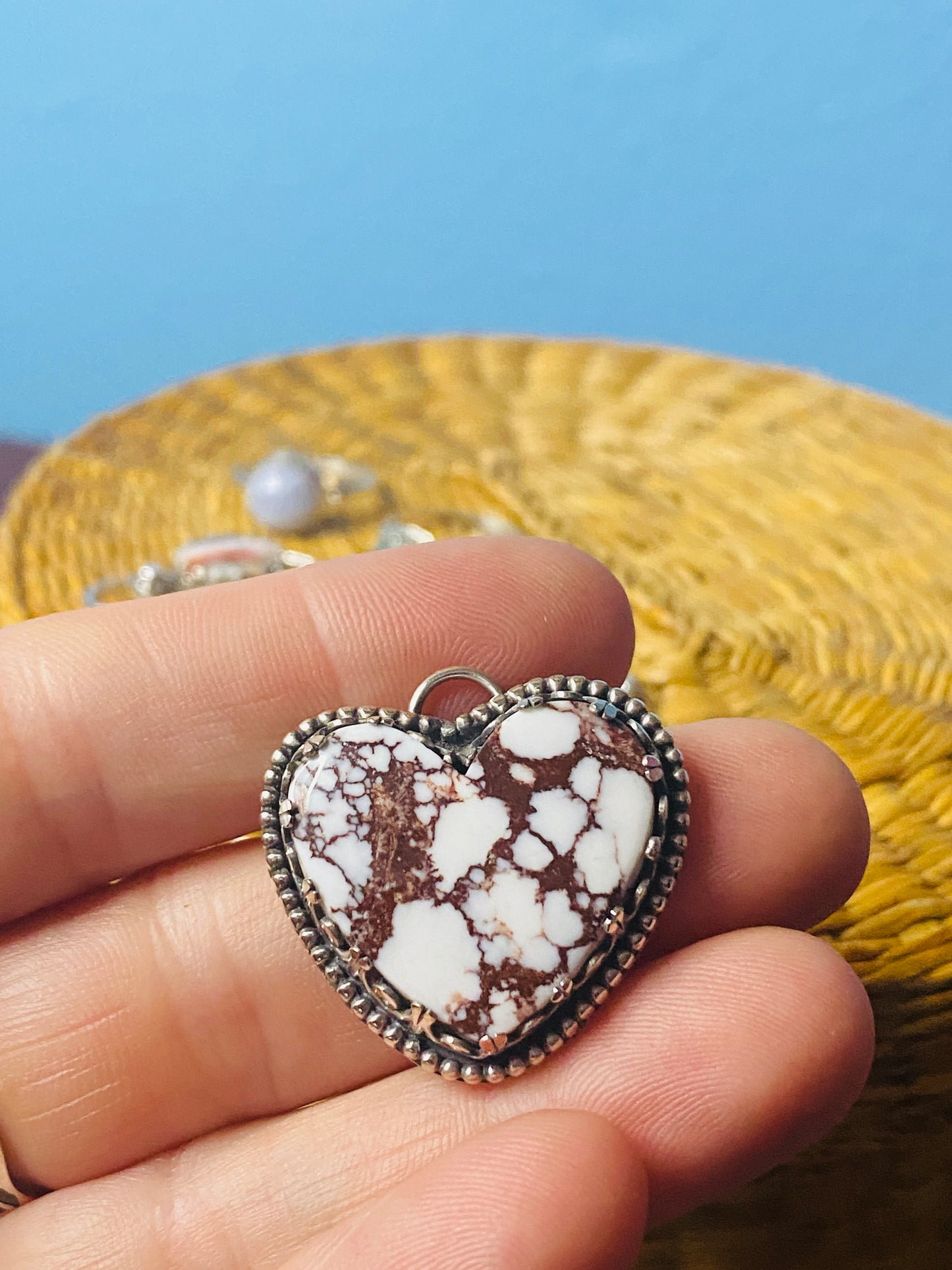 Sterling Silver Heart Pendent with White Horse Jasper