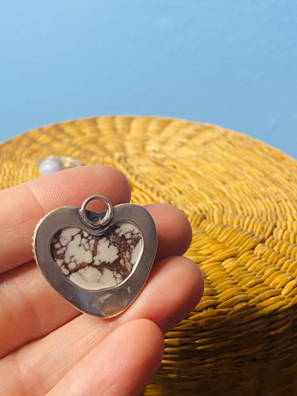 Sterling Silver Heart Pendent with White Horse Jasper