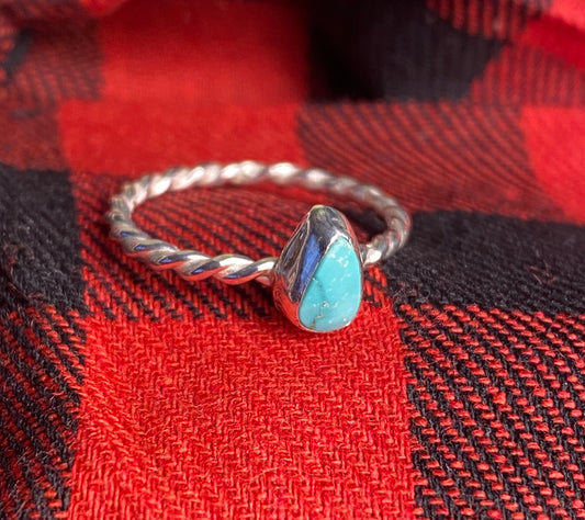 Sterling Silver and Turquoise Stacker Ring size 7 with a twisted sterling band