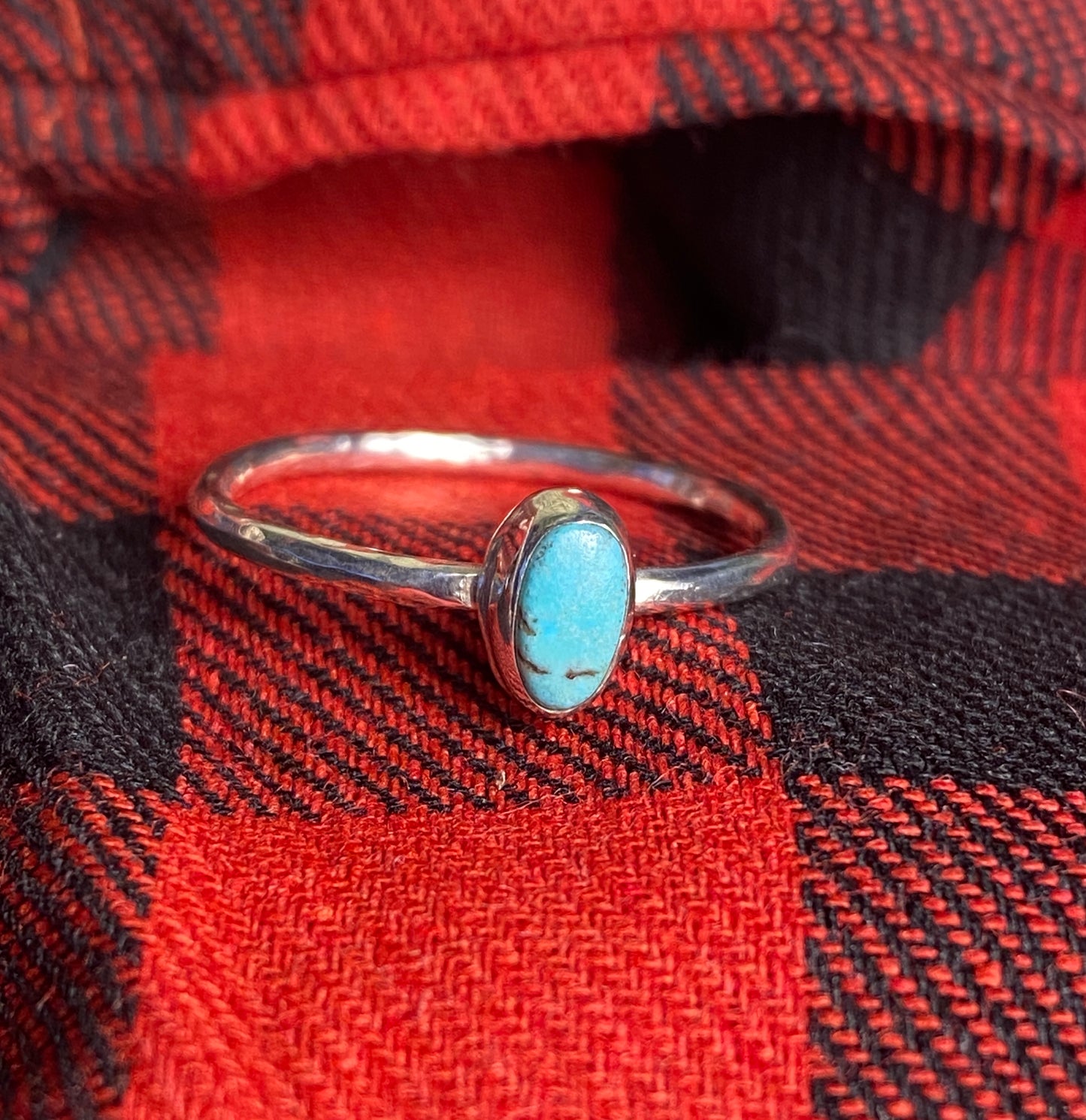 Sterling Silver and Turquoise Stacker Ring size 9 1/2 with a lightly hammered textured band