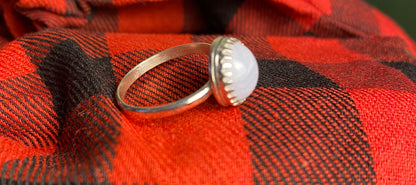 Sterling Silver and Blue Lace Agate Ring size 7 with a lightly hammered textured band