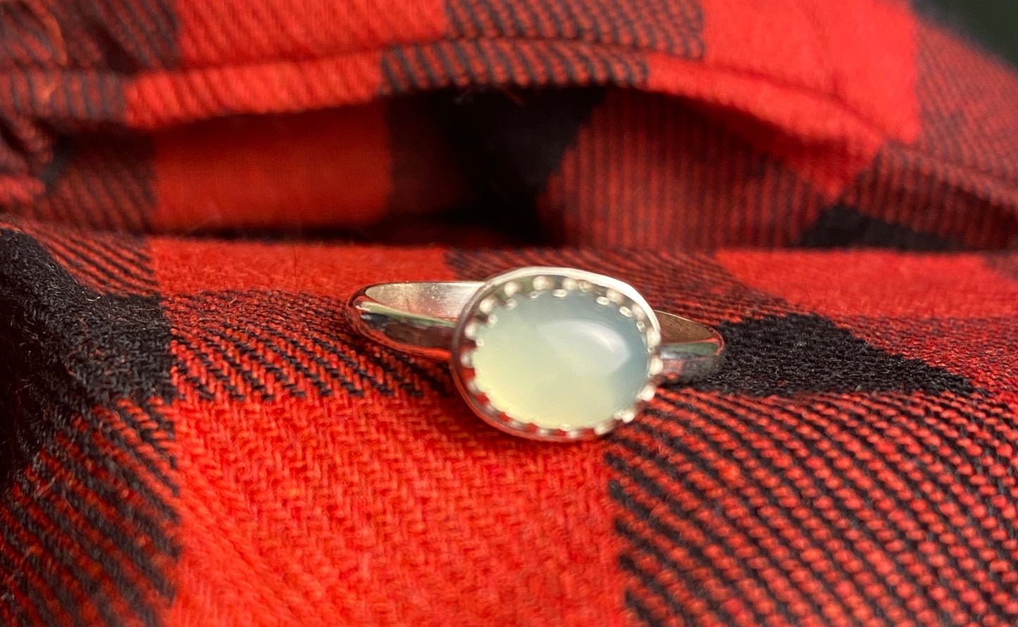 Sterling Silver and Chalcedony Stacker Ring size 7 1/2 with a lightly hammered textured band