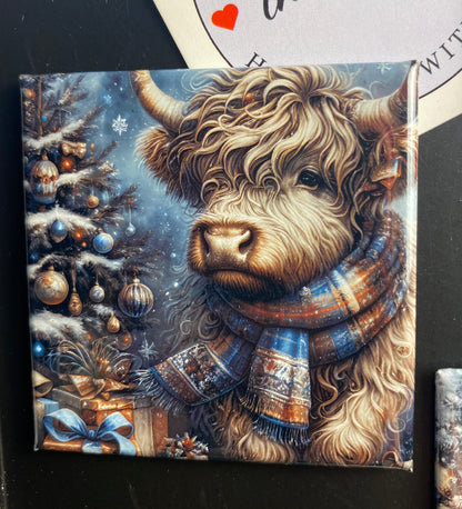 Highland Cow Christmas Magnets