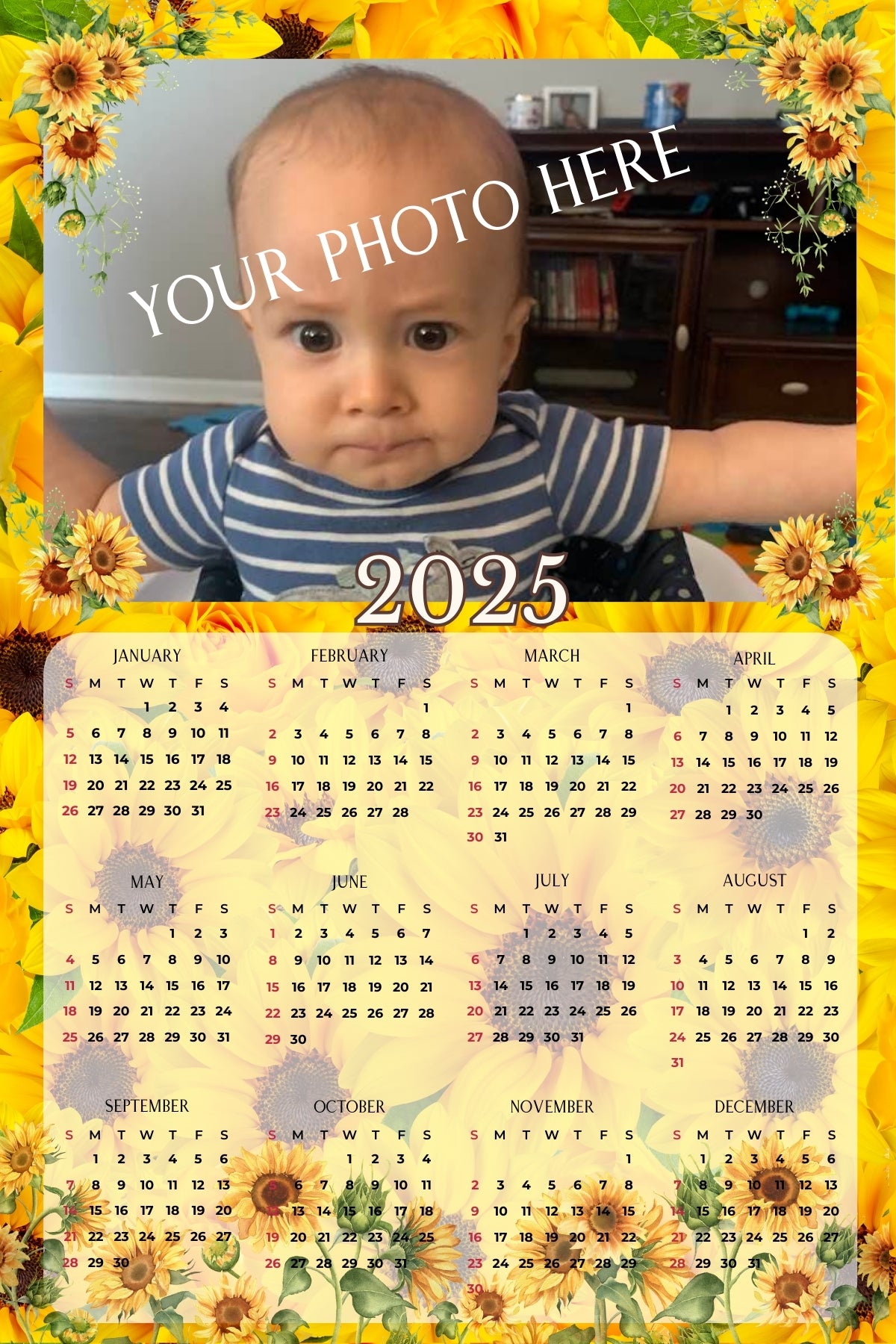 Calendar Magnet - Sunflowers - Upload your own image